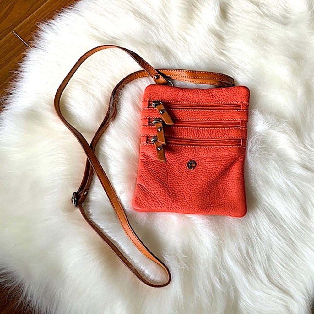 VALENTINA Crossbody Bag Coral Purse Leather Italia Pink Zippers